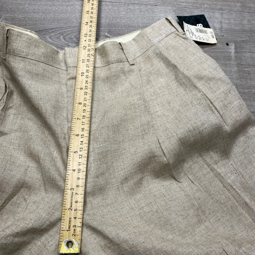 9 to 8 Pleated  Pants Mens 36x30 Beige Linen Blend Cuffed Vintage Beach Wide